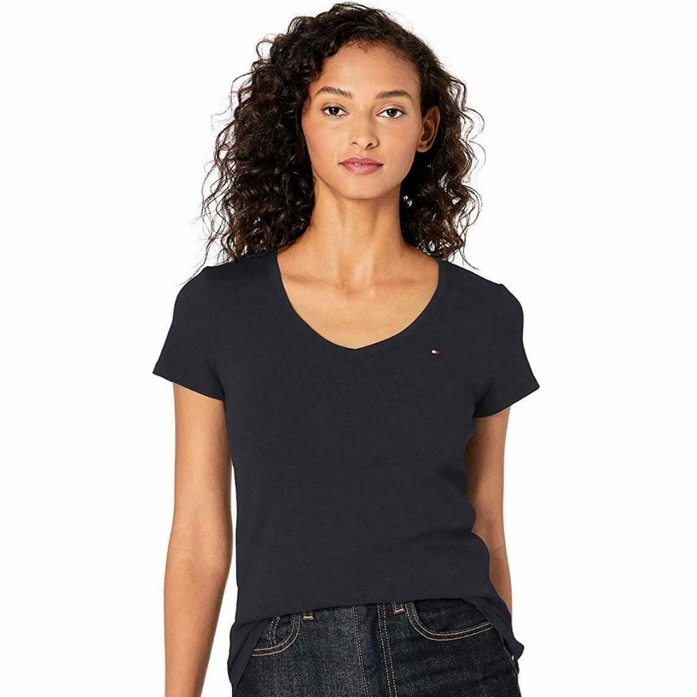 Tommy.H Women's Short Sleeve V-Neck Flag T-Shirt